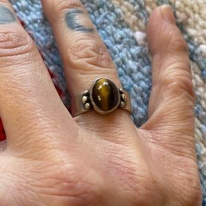 Artisan Tiger's Eye Sterling Silver Ring with Golden Brown Stone